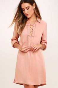 Lulus Best Of All Blush Pink Long Sleeve Lace-up Dress