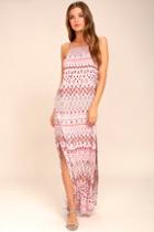 Lulus Mosaic Days Blush Pink Print Maxi Dress