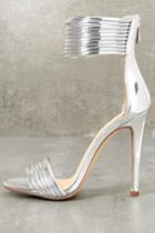 Liliana | Hudson Silver Patent Ankle Strap Heels | Size 10 | Vegan Friendly | Lulus
