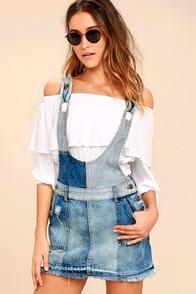 Free People Patchwork Blues Blue Denim Pinafore Dress