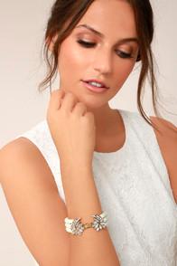 Lulus Charming Grace Gold And Pearl Rhinestone Bracelet