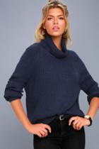 Lulus | Park City Navy Blue Cowl Neck Knit Sweater | Size X-small