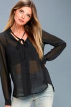 Lulus | Style Education Black Blouse | Size Large | 100% Polyester