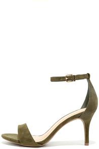 Wild Diva Lounge Lover Olive Suede Ankle Strap Heels