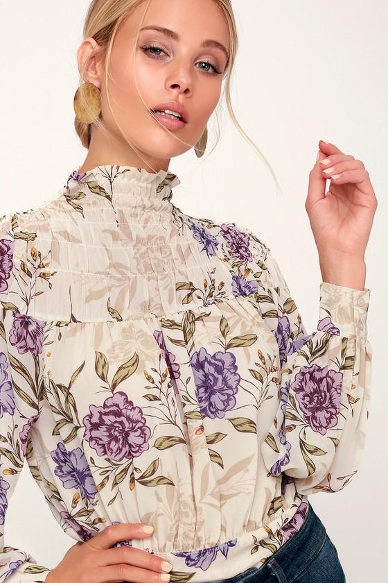 Astr The Label Rhonda Cream Floral Print Long Sleeve Top | Lulus