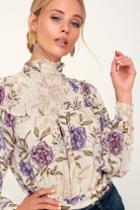 Astr The Label Rhonda Cream Floral Print Long Sleeve Top | Lulus