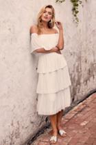 Gala Ready White Off-the-shoulder Ruffle Midi Dress | Lulus