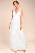 Lulus | Destined To Dream White Lace Maxi Dress | Size Large | 100% Polyester