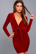 Minkpink | Midnight Hour Red Velvet Knotted Bodycon Dress | Size X-small | Lulus