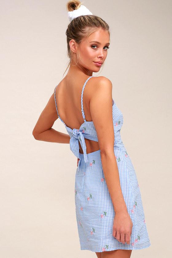 Fairgrounds Light Blue And White Gingham Embroidered Dress | Lulus