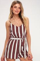 Carraway Burgundy And White Striped Romper | Lulus