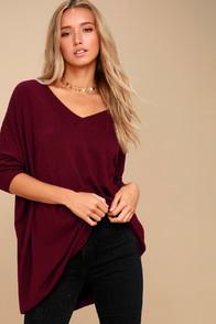 Lulus Ticket To Cozy Burgundy Oversized Sweater