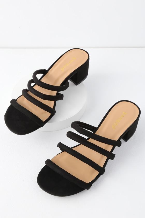 Bamboo Miami Black Suede Peep-toe Mules | Lulus