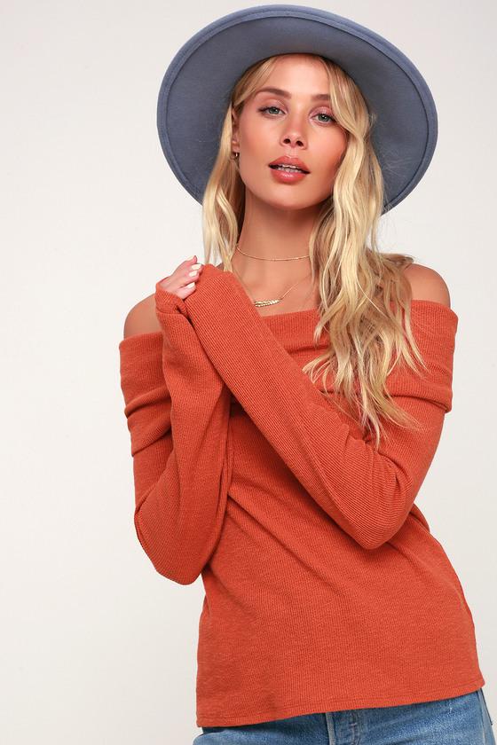 Austra Orange Off-the-shoulder Knit Sweater Top | Lulus
