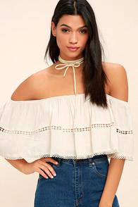 Lulus Natural Element Cream Off-the-shoulder Crop Top