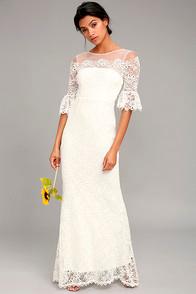 Lulus First Day Of My Life White Lace Maxi Dress