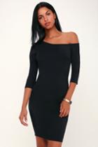 Precious Thing Black Asymmetrical Off-the-shoulder Dress | Lulus