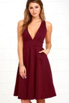 Lulus | Finesse Burgundy Midi Dress | Size X-small | Red | 100% Polyester