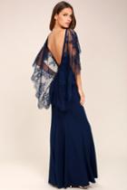 Lulus | Amelie Navy Blue Lace Maxi Dress | Size Medium | 100% Polyester