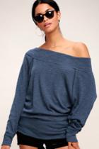 Free People Palisades Navy Blue Off-the-shoulder Sweater Top | Lulus