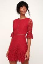Bb Dakota In The Moment Wine Red Lace A-line Dress | Lulus