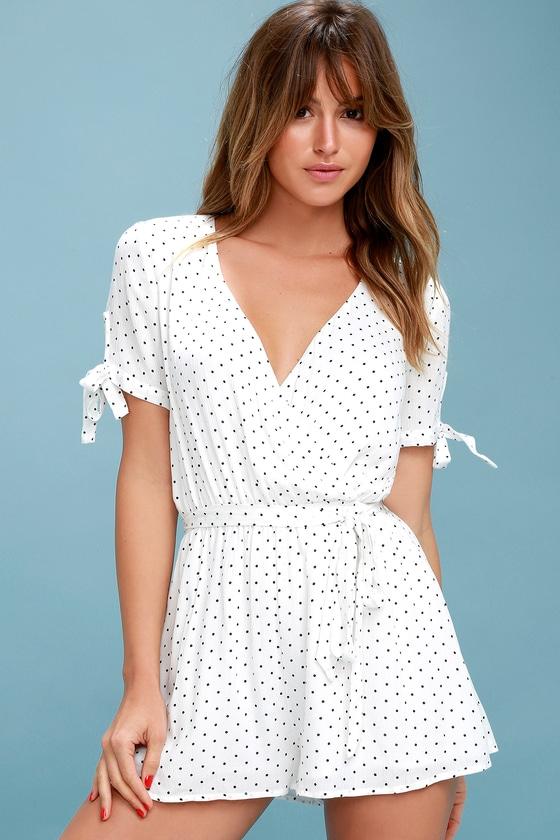 Cute Stuff Black And White Polka Dot Tie-sleeve Romper | Lulus