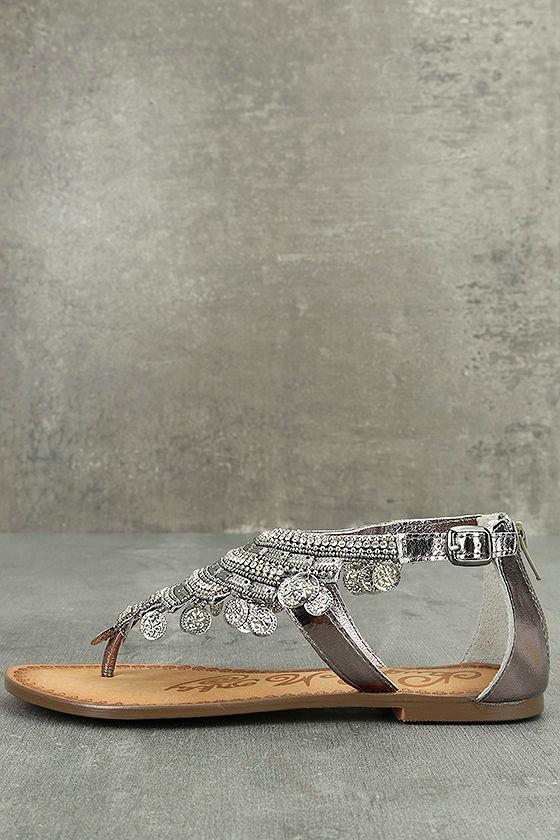 Naughty Monkey | Brave Heart Pewter Leather Sandal Heels | Size 8 | Silver | Lulus