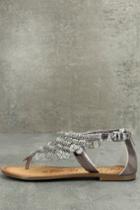 Naughty Monkey | Brave Heart Pewter Leather Sandal Heels | Size 8 | Silver | Lulus