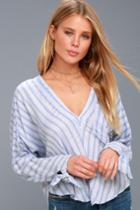 Free People Morning Solid Blue And White Striped Long Sleeve Top | Lulus