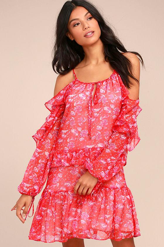 Adelyn Rae | Kaileen Red Floral Print Long Sleeve Dress | Size X-small | 100% Polyester | Lulus
