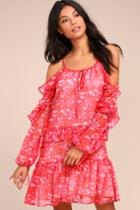 Adelyn Rae | Kaileen Red Floral Print Long Sleeve Dress | Size X-small | 100% Polyester | Lulus