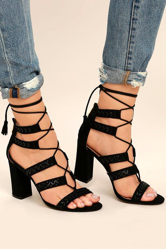Report | Myra Black Suede Lace-up Heels | Size 8.5 | Vegan Friendly | Lulus