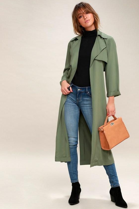 Downtown Washed Olive Green Trench Coat | Lulus