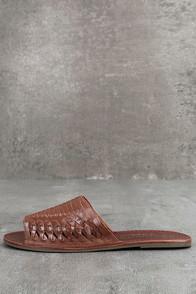 Coconuts Mateo Saddle Brown Leather Slide Sandals