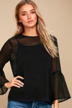 Lulus | Meet Me In The City Black Long Sleeve Top | Size Large | 100% Polyester