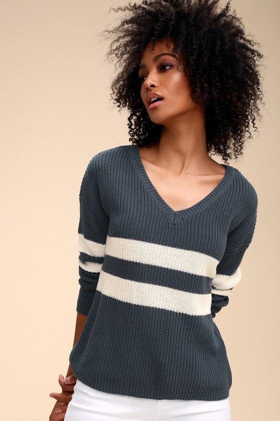 Olive + Oak Emmalee Navy Blue And White Striped Sweater | Lulus