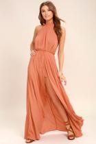 Secret Hideaway Terra Cotta Halter Romper | Lulus