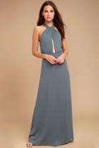 Lulus | Beyond Explanation Slate Grey Maxi Dress | Size Large | 100% Polyester