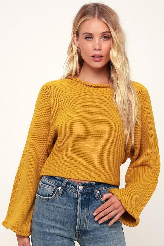 Jack By Bb Dakota Bb Talk Mustard Yellow Cropped Knit Sweater | Lulus
