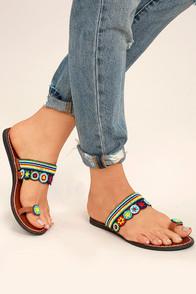 Mia Mia Athens Brown Bright Multi Beaded Flat Sandals