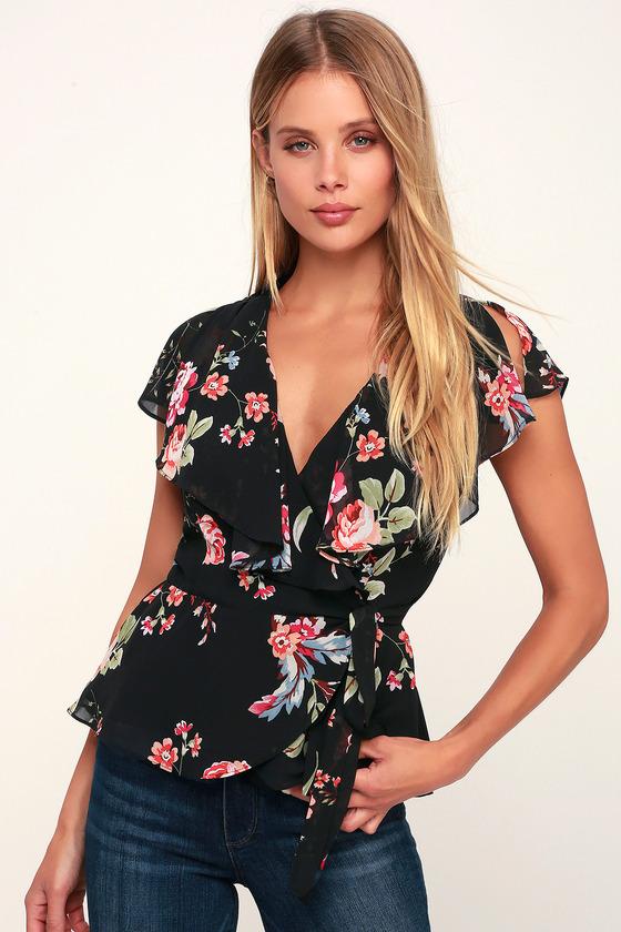 Sweeter Than This Black And Pink Floral Print Wrap Top | Lulus
