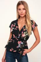 Sweeter Than This Black And Pink Floral Print Wrap Top | Lulus