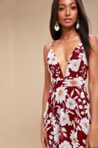 Magic Blooms Burgundy Floral Print Backless Maxi Dress | Lulus