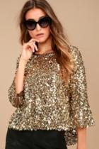 Lulus | Mirage Gold Sequin Top | Size Medium | 100% Polyester