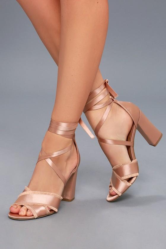 Report | Maria Pink Satin Lace-up Heels | Lulus
