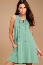 Z Supply All Tied Up Sage Green Lace-up Dress