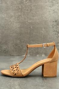 City Classified Janessa Dark Sand Nubuck T-strap Heels
