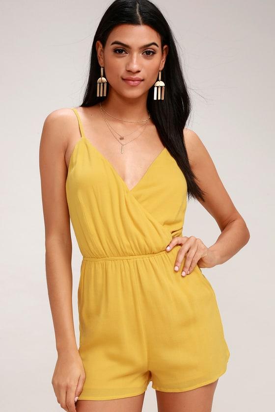Indie Mustard Yellow Surplice Romper | Lulus