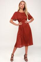 Astr The Label Ebony Rust Red Polka Dot Midi Dress | Lulus