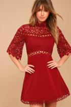 Keepsake | Uplifted Wine Red Lace Mini Dress | Size Xx-small | 100% Polyester | Lulus